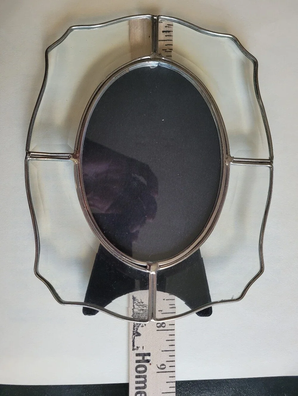 Vintage Stained Glass Picture Frame Oval Wall Decor Elegant Clear & Silver